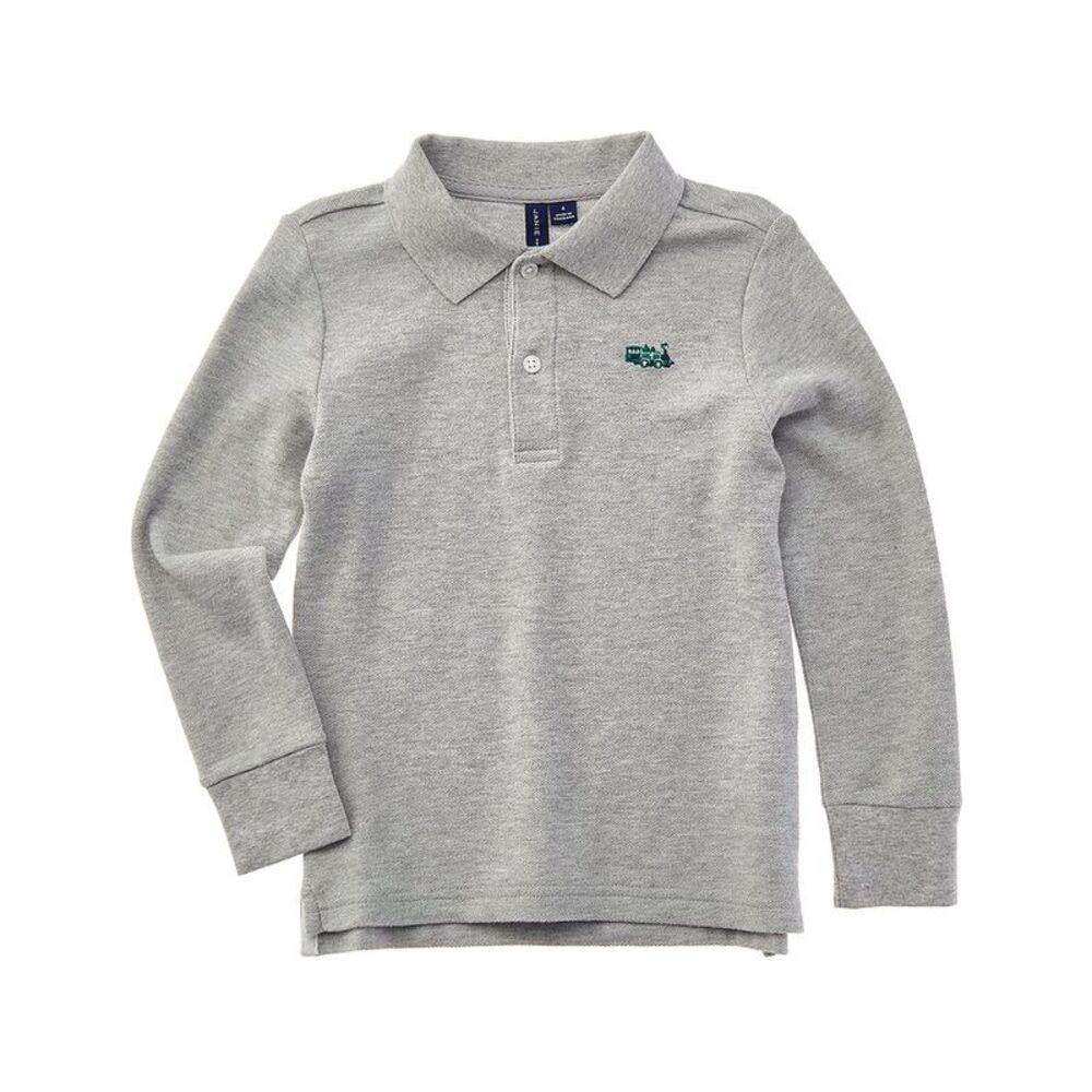 Janie And Jack Boys Embroidered Train Pique Polo Shirt, Grey